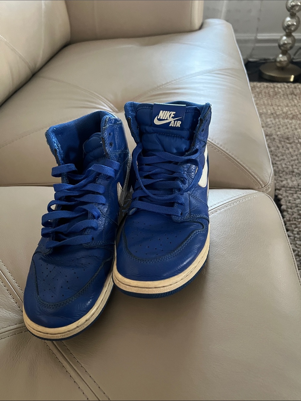 Jordan Kids Blue High-Top Sneakers with White Swoosh Accent - Picture 3 of 4